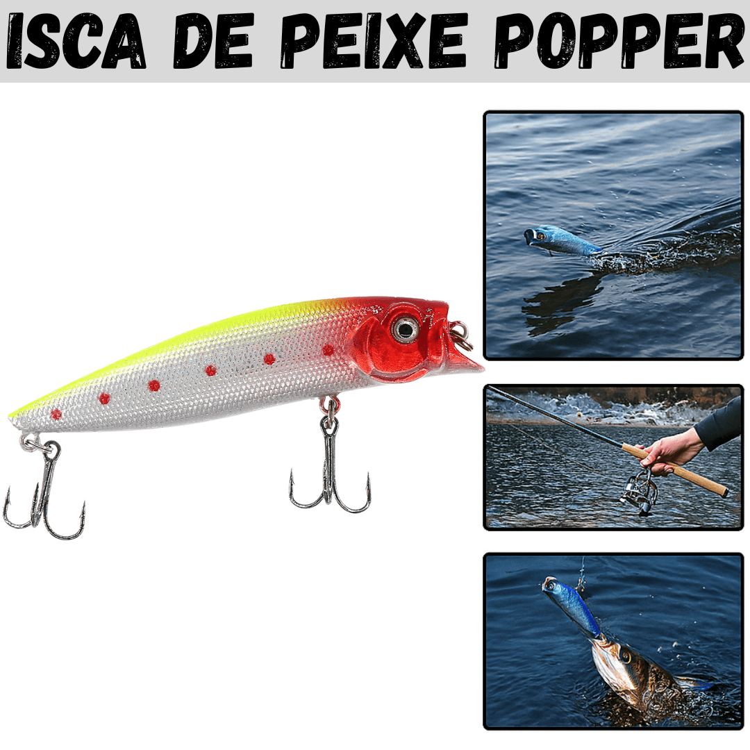 Isca de Peixe Artificial Popper Superfície Flutuante Pesca Realista