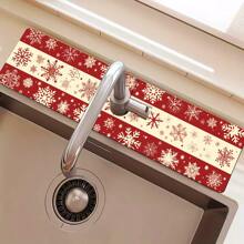 1pc/90pcs Christmas, Stripes And Snowflake Patterns Printed Faucet, Water-Absorbing Drying Mat, Retro Coffee Water-Absorbing Quick-Drying Mat, Rubber-Based Toilet And Kitchen Countertop Faucet Water-Absorbing Drying Mat, Suitable For Faucets Used In Offices, Commercial Farms And Homes, Decorative Store Kitchen Decorations