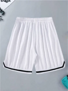 Men's Basketball Style Bermuda Shorts, Sporty, Casual, Stylish, Plain, Dry Fit, Loose Fit, Summer, Workout, Gym - 白色 - 查看 3
