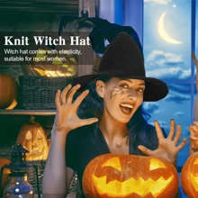 1 件男女通用女巫帽，可折叠针织尖头巫师帽，适合万圣节、化装舞会、冬季