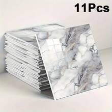 11片/0.9平方米深灰色大理石纹自粘瓷砖贴纸 - 防水铝塑复合墙板，适用于翻新和装饰，是情人节、婚礼和生日装饰的理想之选 - 灰藍色 - 查看 2