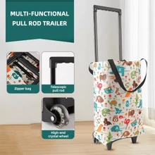 1pc Large Capacity Foldable Shopping Cart Bag (With Handle Design, More Convenient), Durable Oxford Cloth Material, Portable Hand Truck, Load Capacity 20kg, Square Design, With Wrist Strap, Suitable For Graduation Season, Suitable For Supermarket Shopping, With Wheels, Can Be Pulled