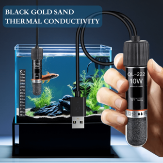 1pc Aquarium USB Heater + Temperature Sticker Set, Automatic Temperature Control, Quartz Explosion-Proof Material, Mini Quartz Glass Tropical Fish Automatic Thermostat Controller, 10W Design, Suitable For Aquariums And Home Fish Tanks