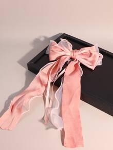 1pc Beige Mesh Super Large Bow Wave Ribbon Double-Layer Woven Hairclip, Elastic, Elegant Soft Tassel Decor, Suitable For Daily Wear, Photography, Travel In Spring, School Stuff, College, Bows, Cute, Classy, Winter Outfit Women, Hair Accessories