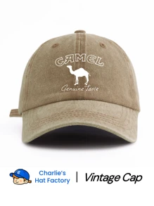 1 顶男女通用复古水洗棒球帽 - 复古驼色轮廓及字母图案 - 提供大地色系（咖啡色、黑色、卡其色、海军蓝）和流行色（酒红色、灰粉色、橙色）可选 - 柔软的牛仔布质感老爹帽，适合户外探险和馈赠 - Genuine Taste - 查看 20