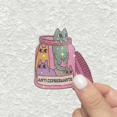 Cute Cat Antidepressant Funny Vinyl Sticker Decal Suitable For Decorating Books Water Bottles, Phone Cases, Laptops, Skateboards, Tumblers, Suitcases, Hard Hats