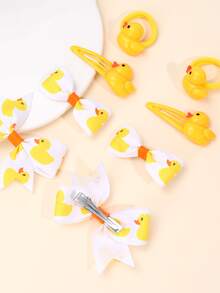 Set de 8 piezas de pinzas para el cabello decoradas con patitos de dibujos animados, lazos para el cabello con estampado de botones, accesorios para el cabello atractivos para uso diario y fiestas de adolescentes - Multicolor - Ver 6