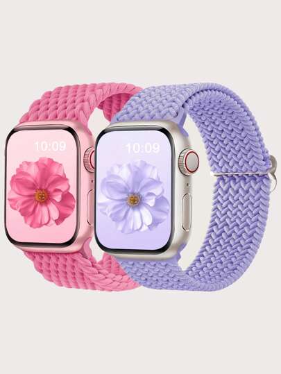 2 Packs Braided Stretchy Nylon Band Compatible With Apple Watch Band 49mm 46mm 45mm 44mm 42mm 41mm 40mm 38mm Ultra 2/Ultra For Men Women, Adjustable With Solo Loop Hook Strap For Watch Ultra 2, Watch Ultra Series SE 10/9/8/7/6/5/4/3