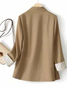 女士袖口条纹拼布单扣常规西装外套