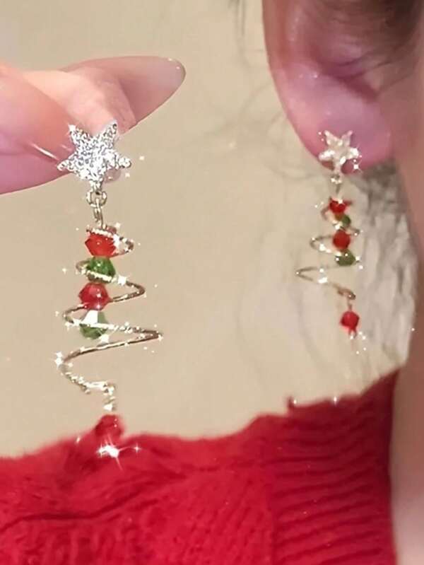 1 Pair Of Christmas Tree Earrings, Star Earrings, Light Luxury, High-End Temperament, Earrings, Earrings, Pendants, Ear Accessories