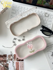 <清晰度与保护相遇>，漂亮的郁金香极具吸引力的眼镜盒透明便携式抗压便携式近视眼镜复古眼镜盒太阳镜收纳男女 - 可爱的节日礼物，性别揭示派对，非常适合生日、婚礼、派对，送给同事、朋友和家人的完美礼物，返校 - 彩色 - 查看 3