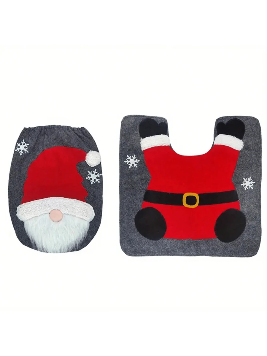 2pcs Santa Toilet Seat Cover, Christmas Bathroom Sets, Toilet Seat Cover And Mat Santa On The Toilet Ornament, Santa Claus Toilet Seat For Happy Christmas Decorations Bathroom Decor