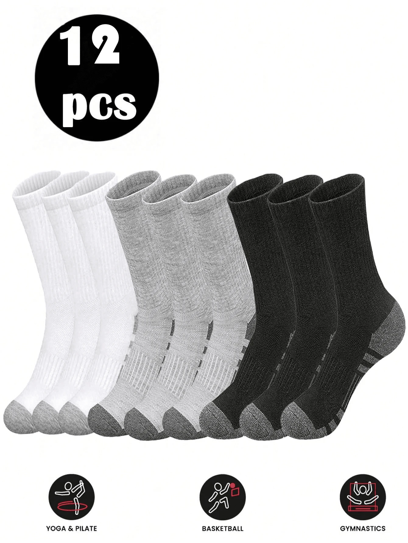 12 Stücke bequeme Sport Tennis Socken für Herren, geeignet für Outdoor und Freizeitbekleidung, ganzjährig, weiße antibakterielle geruchshemmende feuchtigkeitsableitende dicke Sport Socken