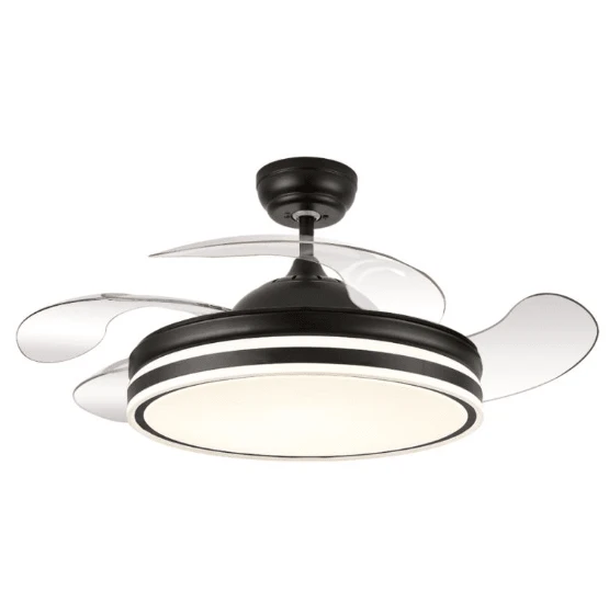 MIMAX LIGHTING VENTILADOR DE TECHO CALIMA 3 109 CM / 50CM aspas plegadas. COLOR NEGRO SUPER SILENCIOSO, MOTOR DC, ASPAS RETRACTILES, LUZ LED REGULABLE NUEVO 2700K A 6500K (CALIDA, DÍA, FRÍA) FUNCION CALIDAD DE CONFIANZA OFICIAL GARANTIZADO