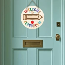 1pc, Welcome To Classroom, Teacher Welcome Sign, Wooden Welcome Sign, Round Wooden Teacher Sign, Wooden Teacher Door Sign, Round Wooden Hanging Wall Art, Holiday Decoration, Teacher Gifts, Return School Gifts