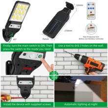 Đèn LED năng lượng mặt trời công suất cao 10000LM chống nước ngoài trời Đèn đường sân vườn Đèn tường cảm biến chuyển động Đèn nhà để xe điều khiển từ xa - màu đen - Xem 6