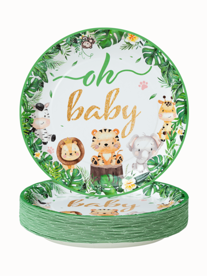 Platos de papel desechables de 7/9 pulgadas con diseño de animales de la jungla Ohbaby, platos desechables, suministros para fiestas, fiestas desechables, fiestas de cumpleaños, recuerdos de fiesta, decoraciones de celebración