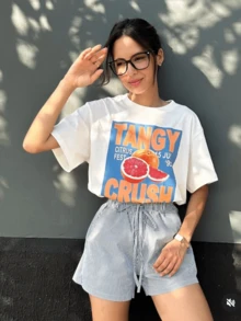 Camiseta Feminina Gola Redonda Estampa TANGY CRUSH Blusa em Algodão T-shirt Premium