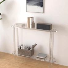 Transparent Acrylic Narrow End Table, Suitable For Small Spaces, With Magazine Rack, Ultra-Thin Side Nightstand/Bedside Cabinet, Applicable For Living Room & Bedroom