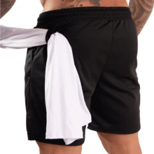 Men's 2-In-1 Double Shorts Kit With Internal Pocket For Running, Training And Gym – Thermal Compression - 1-Đen 1-Trắng - Xem 6