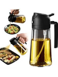 16oz Olive Oil Dispenser For Kitchen - 2 In 1 Olive Oil Dispenser And Oil Sprayer - Olive Oil Dispenser Bottle -2 In 1 Oil Dispenser & Oil Sprayer For Cooking - 16oz Oil Dispenser For Kitchen, 470ml Olive Oil Dispenser Bottle For Kitchen, Barbecue, Salad.Christmas Stuff. - 黑色 - 查看 1