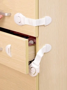 4/6/10pcs Belt Cabinet Lock, White Plastic Protection Drawer Lock, Home Use