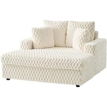 53 Inch Oversized Chaise Lounge, Upholstered Sofa Bed With Throw Pillows And Armrests, Sleeper Chair- Comfy Chair Bed For Living Room,Beige - Màu be - Xem 8