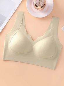 4pcs Women's Solid Color Wireless No-Underwire Supportive V-Neck Breathable & Comfortable Lingerie Bra