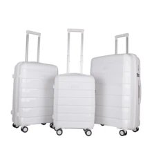 JLY Lightweight Polypropylene Luggage Set – 3 Sizes For Every Journey | Spinner Wheels, TSA Lock, Shock-Resistant Shell - White - View 2