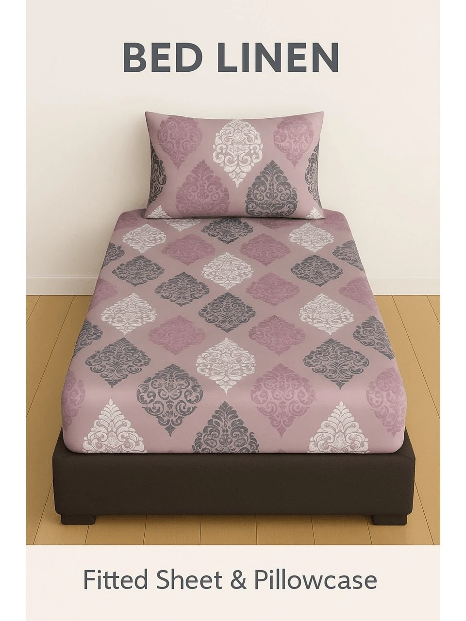 Made In Turkey - Single Size Patterned Fitted Sheet ( 1pc ) Set Turkish Cotton - 100x200 Cm + ( 1 Pc ) Pillowcase 50x70 Cm | Soft & Durable Bedding