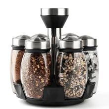 6 piezas/12 piezas Frascos giratorios de especias de vidrio - Organizador de estante giratorio de especias a 360°, equipado con frascos y estante giratorio de acero inoxidable para condimentos, adecuado para encimeras, armarios y cocina