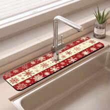 1pc/90pcs Christmas, Stripes And Snowflake Patterns Printed Faucet, Water-Absorbing Drying Mat, Retro Coffee Water-Absorbing Quick-Drying Mat, Rubber-Based Toilet And Kitchen Countertop Faucet Water-Absorbing Drying Mat, Suitable For Faucets Used In Offices, Commercial Farms And Homes, Decorative Store Kitchen Decorations