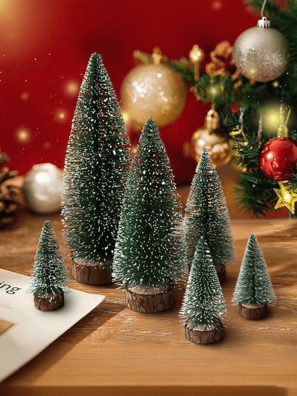 Árbol de Navidad artificial mini de color verde nieve, set de árboles de sisal con escarcha de nieve para escritorio, pueblo y decoración de fiestas, decoración de invierno y Halloween, decoración del hogar, regalos de Navidad, decoración navideña