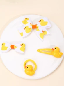 Set de 8 piezas de pinzas para el cabello decoradas con patitos de dibujos animados, lazos para el cabello con estampado de botones, accesorios para el cabello atractivos para uso diario y fiestas de adolescentes - Multicolor - Ver 4