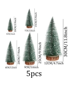 Snow Green Mini Artificial Christmas Tree, Christmas Tree Pack Small Trees With Wooden Base, Desktop Decor For Christmas, Winter Home, Winter Christmas Decorations Furniture Room Decor