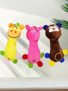 1pc Pet Toy In Stock, Plush Squeaky Smiling Face Cartoon Animal Dog Toy, For Pet Use Only - Multicolor - View 5