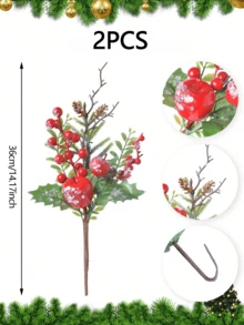 1PC/2PCS/4PCS Christmas Decoration Artificial Pine Branches With Red Apple Berries Pinecone Artificial DIY Craft Flower Wreath Home Decoration Christmas Decorations Room Decor Winter
