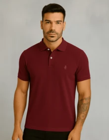 Men's Piquet Polo Shirt Comfortable All Regular Fit Textured - 酒紅色 - 查看 1