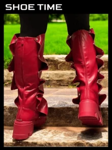 Women Mid Calf Slouchy Boot Fashion Detachable Shoes - Red - View 4
