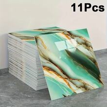 11片/0.9平方米深灰色大理石纹自粘瓷砖贴纸 - 防水铝塑复合墙板，适用于翻新和装饰，是情人节、婚礼和生日装饰的理想之选 - 灰藍色 - 查看 7