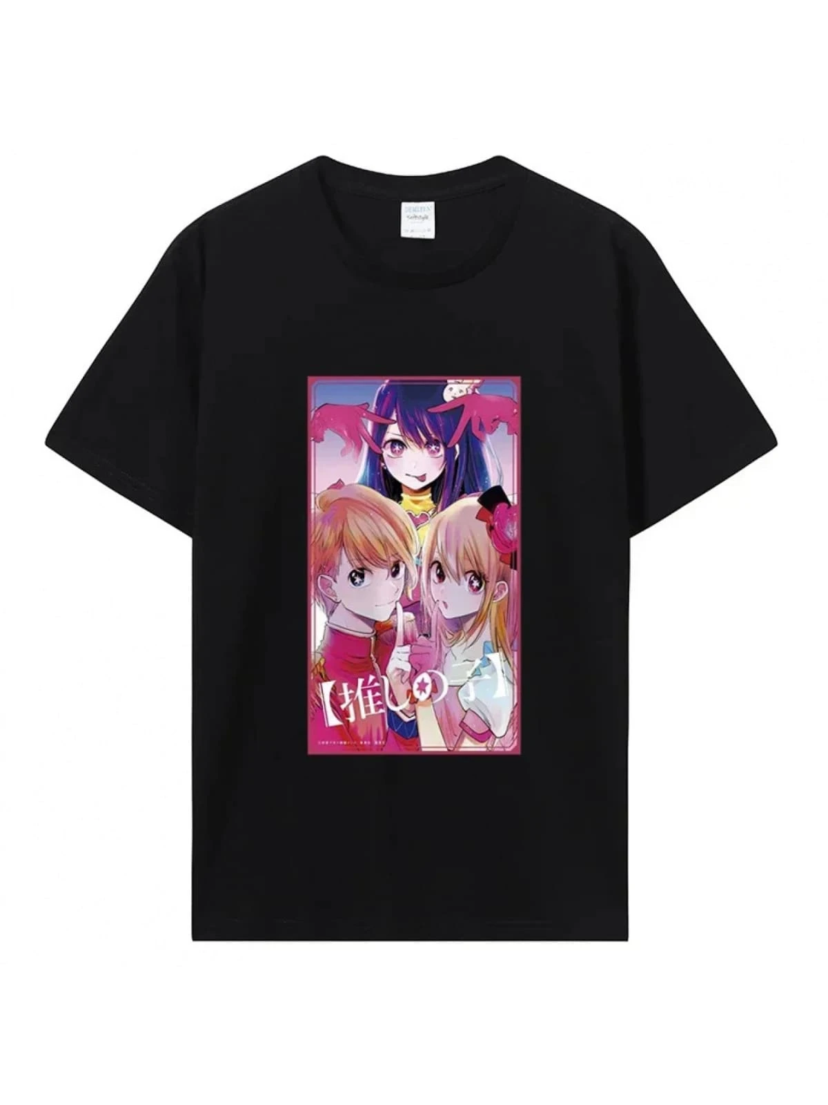Women's Oshi No Ko Anime Graphic -Shirt -100%Cotton Slim Fit Short Sleeve Top With Ruby &Aqua Character Print,Kawaii Y2K Summer Casual Shirt Anime Fans Suitable For Summer Wear, Printed Pattern Short Sleeves, Ladies' Tops, And Printed Short Sleeves.Printed Shirts, Ladies' Tops, Printed Short-Sleeve One-Piece Shirts - 黑色 - 查看 1