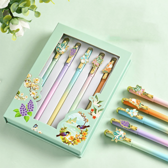 12 Zodiac Flower Themed High-End Metal Ballpoint Pen, Business Pen Gift Box