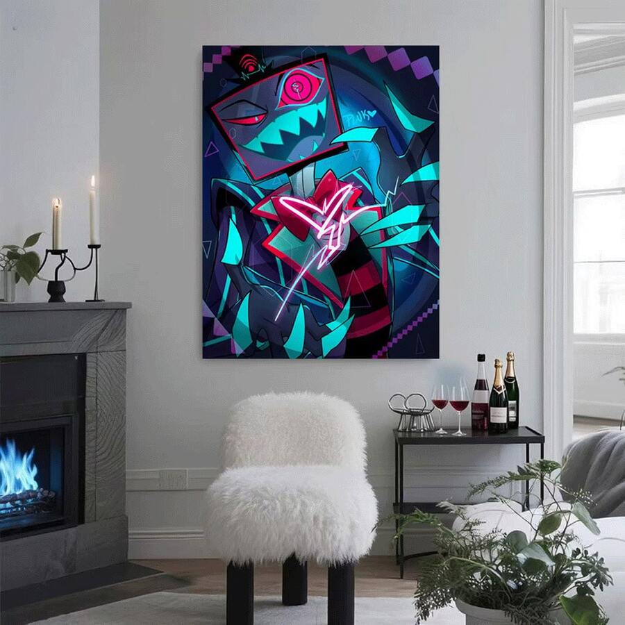 Alastor H-Hazbin H-Hotels Red & Black Alast Cartoon Anime Character Poster Wall Art Pictures Canvas Painting Room Home Decor - Framed(框架) - 查看 1