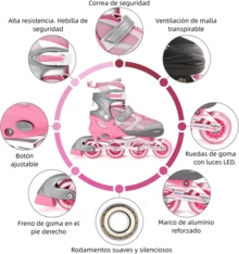 Patines en línea para niños, aptos para niñas y niños - Patines ajustables con ruedas iluminadas LED - Patines para adolescentes para uso indoors y outdoors. - Azul - Ver 7