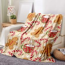 可爱冬季姜饼盖毯柔软温暖糖果手杖轻质法兰绒毛绒毛毯沙发床客厅旅行办公室圣诞节礼物 - 彩色 - 查看 4