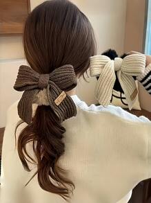 1pc Autumn/Winter Knitted Bow Scrunchie, Cute Fluffy Hair Tie Hair Accessory, Home Beauty Women Accessory Gifts ,Head Piece Ponytail Head Accessories - Multicolor - View 4