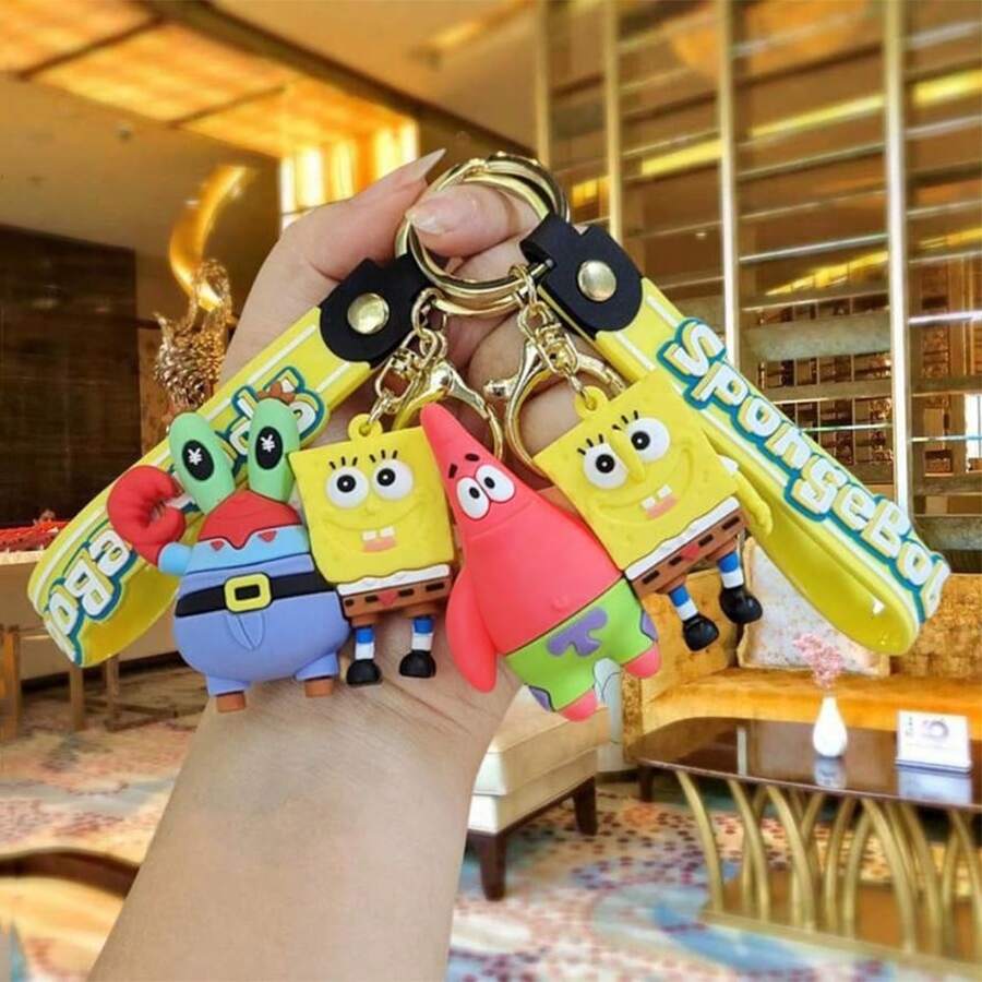 SpongeBob SquarePants SpongeBob Keychain - New Anime Character Keychain Cute Anime Character Couple Bag Pendant Car Keychain Small Accessory Gift Car Accessories For Women Keychain For Bag - Multicolor - View 1
