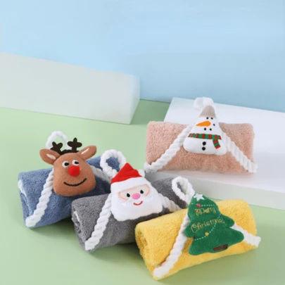 1 件可爱卡通圣诞指尖毛巾 - 柔软吸水珊瑚绒腰带挂环，适用于浴室装饰和礼物，圣诞装饰淋浴毛巾，适用于美容沙龙、酒店运动、家居必需品、毛巾、皮肤护理