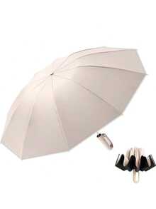 1pc Automatic Folding Umbrella With Buckle, Convenient To Carry. Larger, Thicker, Stronger. Suitable For Men & Women, Portable Windproof & Rainproof, Double-Layer Protection, Various Frame Designs, Snap Or Rotary Handle, Multiple Colors (Due To Different Batches, The Fabric, Frame Color, English Letter Pattern Design, Button Shape And Rib Color Are Randomly Matched. We Apologize For Any Inconvenience Caused) Summer Cooling,Beach,Travel
