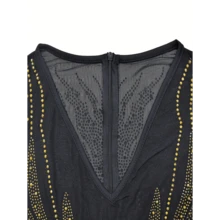 PORRCEY Rhinestone V Neck Bridesmaid Dress, Y2K Long Sleeve Zipper Back Bag Hip Long Dress For Wedding Party, Women'S Clothing